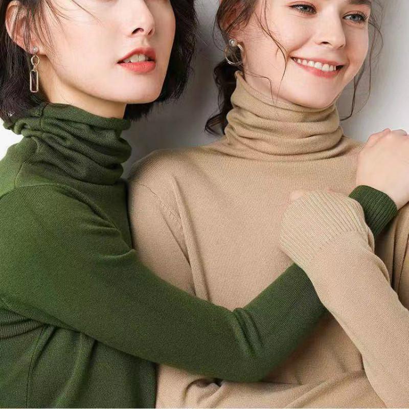 Turtleneck Slim Bottoming Sweater Long Sleeved Autumn Winter Solid Color Sweater Women