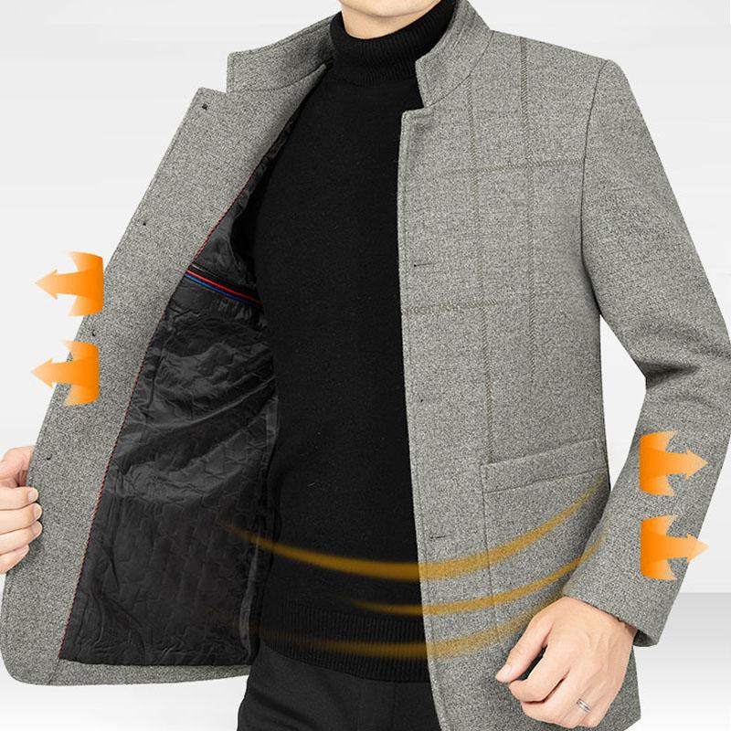 Middle-aged Men's Jacket Autumn and Winter Thick Woolen Coat Woolen Woolen Winter Warm Standing Collar Jacket