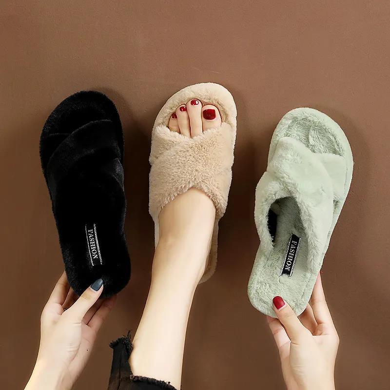 Heightening Woolen Slippers Women's Thick Soled Shoes In Autumn and Winter Versatile Non Slip Women's Slippers Outside