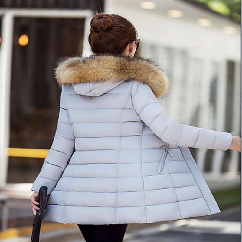 Down Jacket Winter Ladies Fashion Korean Big Fur Collar Thick Warm Hooded Mid-length Plus Size Cotton Jacket