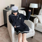 Autumn  Winter Navy Collar College Style Loose Pullover Sweater Women's Mid-length Outer Knit Jacket Jacket