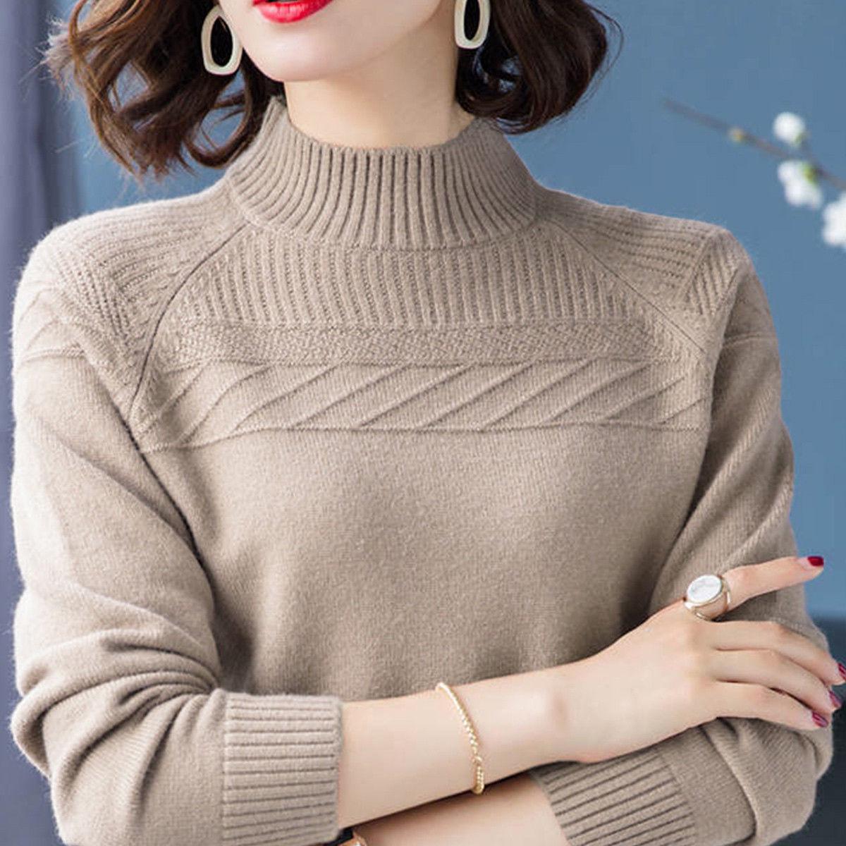 Plus velvet thick sweater female autumn and winter sets of half-high collar loose wild sweater