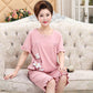 Summer Short-sleeved Middle-aged Women's Pajamas Cropped Pants Suit Oversized Loose Cotton Loungewear