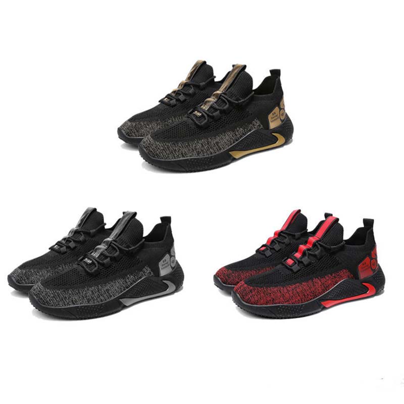 Spring Real Flying Knitting Shoes Men's Breathable Fashion Sneakers Black Gold Men's Sports Running Shoes Men's Shoes