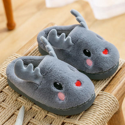 Autumn and Winter Cotton Slippers Children’s Cute Antler Slippers Non-slip Warm and Comfortable