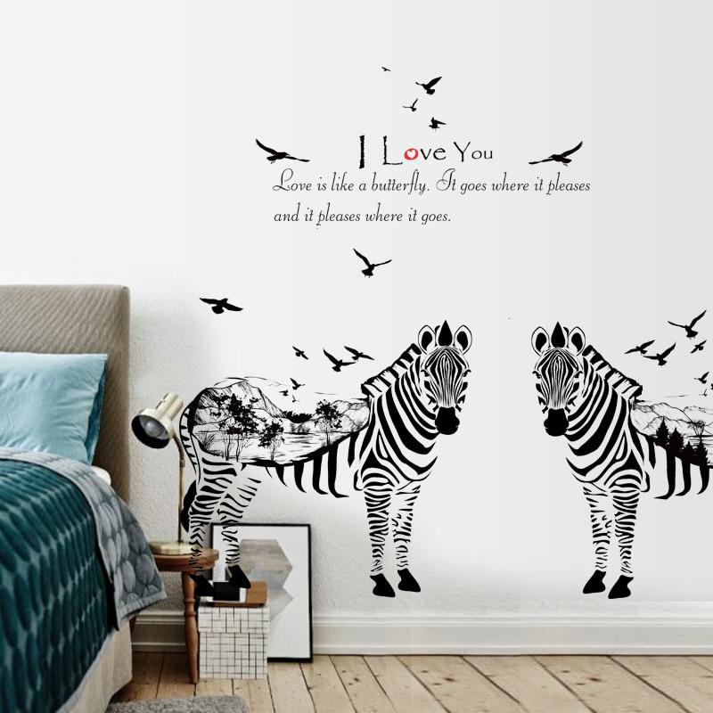 [Wall sticker ]2 Zebra Sketch Animals Wall Stickers For Kids Rooms Home Decor Living Room Bedroom Ki