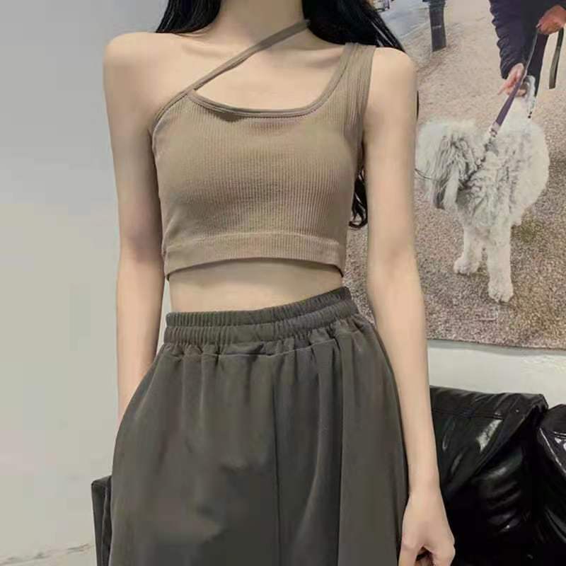 Half Turtleneck Sling Girl Sexy Vest Female with Chest Pad Outside Wear Inside Wear-proof Slim Top Wrap Chest Lingerie Yoga Fitness Sport Bar