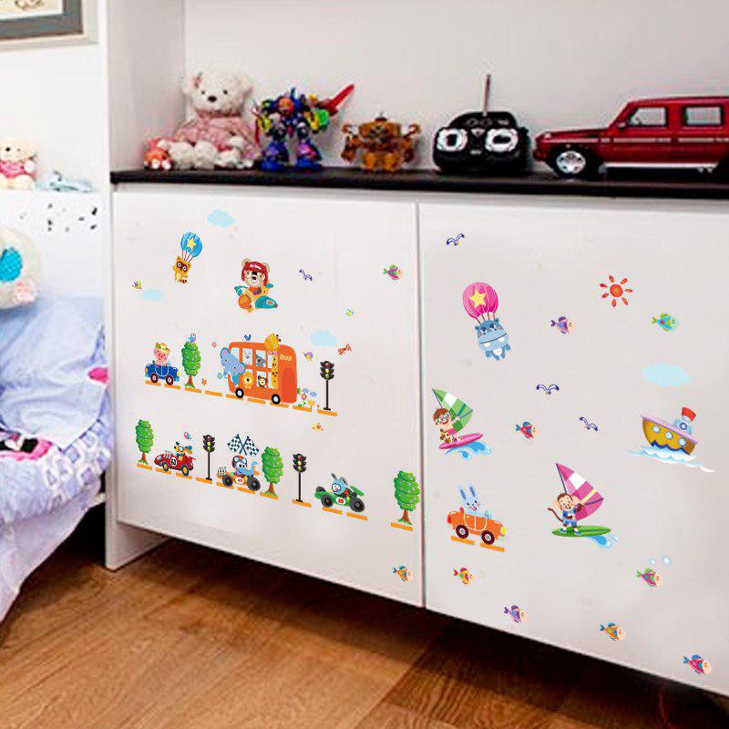 [Wall sticker ]Cartoon Animal Bus Wall Stickers For Kids Rooms Baby Child Bedroom Nursery Living Roo