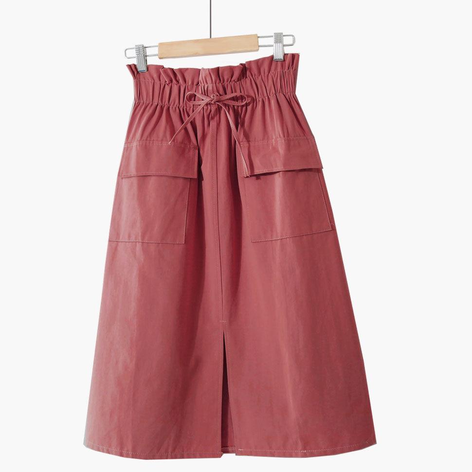 Casual Solid A-line Cotton Midi Skirts Women 2020 Summer Long Black Skirts Womens Pocket Elastic Waist Womens Skirts Female