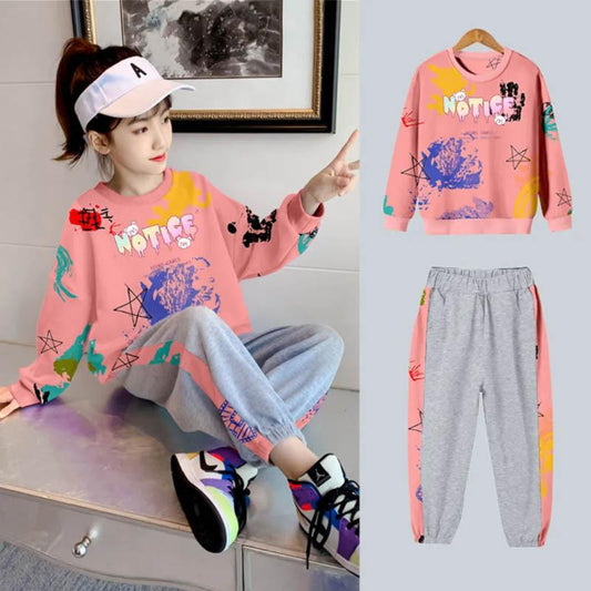 Girls Autumn Dress Pullover Long Sleeve Printed Sweater Sweatpants Set Comfortable Casual Loose Student Two-piece Set