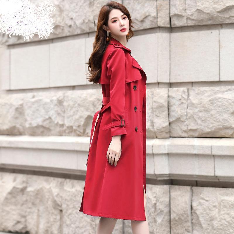 Lining Windbreaker Women's Mid-length 2021 Spring and Autumn Drape Coat Women's Long Over-the-knee Coat