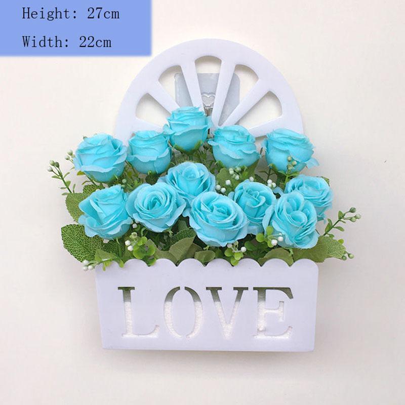 Wall Hanging Fake Flower Shelf Home Wall Decoration Pendant Simulation Rose Silk Flower Set Basket Plastic Fence Living Room