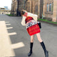 Red Sweater Women Loose Pullover Student Knit Sweater Students All-match Casual Lapel Diamond Print Knitted Sweater Outer Wear Autumn Winter