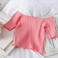 French Niche Short One-shoulder Knitted Bottoming Shirt Women's Summer Large Size Vertical Striped Fungus Short-sleeved Top