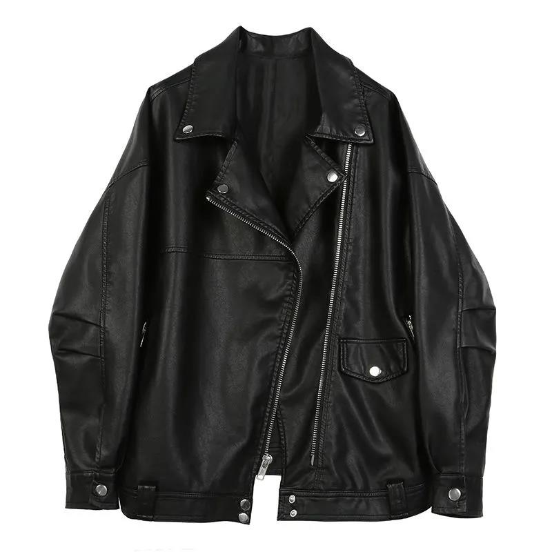 Black Leather Jacket Women's Autumn/winter 2021 New Product Leather Jacket Loose Student Motorcycle Suit