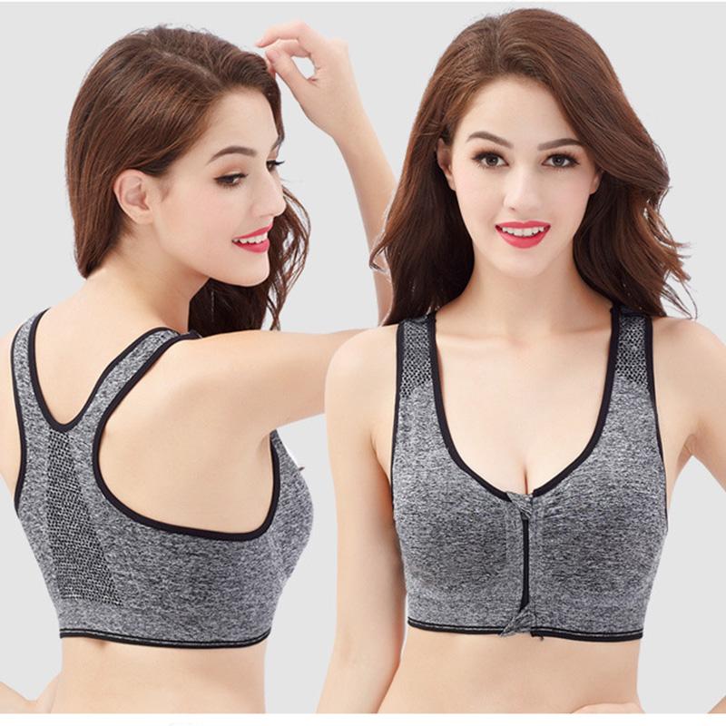 Front Buckle Zipper No Steel Ring Sports Bra Vest Style Large Size Sports Shockproof Gathering Running Underwear Women