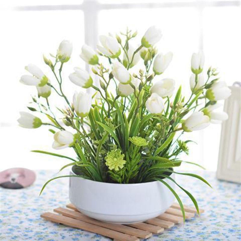 Tulip Simulation Flower Set Decoration Fake Flowers Living Room Potted Plant Decoration Home Decoration Flower Dining Table Set Floral Art