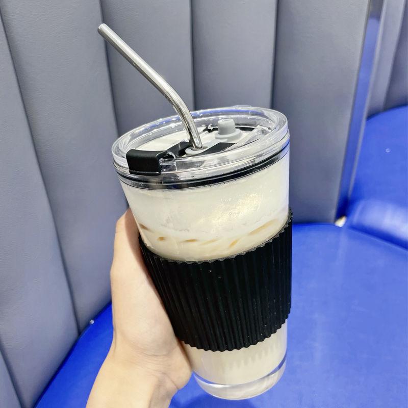 Straw Cup Milk Tea Cup Simple with Lid Portable Female Accompanying Cold Brew Coffee Water Cup