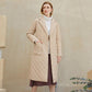 Long Straight Winter Coat with Rhombus Pattern Casual Sashes Women Parkas Deep Pockets Tailored Collar Stylish Outerwear