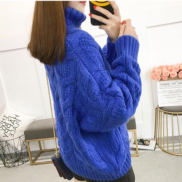 Thick Sweater Women Winter Loose Turtleneck  Pullover Twist Knit Sweater Sweater Top