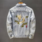 Embroidered Denim Jacket Men's Autumn and Winter Korean Style Slim Denim Jacket Trendy Handsome Plus Size Jacket