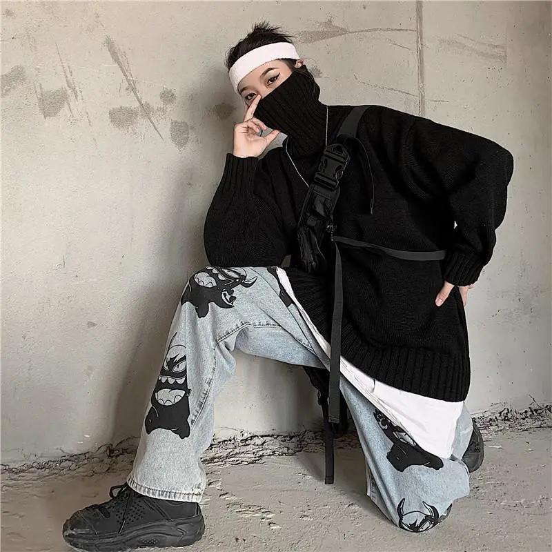 Winter Turtleneck Sweaters for Women Plus Size Loose Black High Neck Pullover Sweater Oversized Fashion Streetwear Harajuku Sweater Knitted Jumper