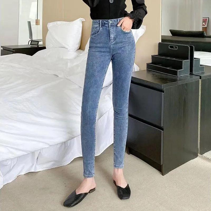 Women's High Waist Jeans Thin Light Color Tight Stretch Pants Ladies Slim Pants Skinny Pants Pencil Pants