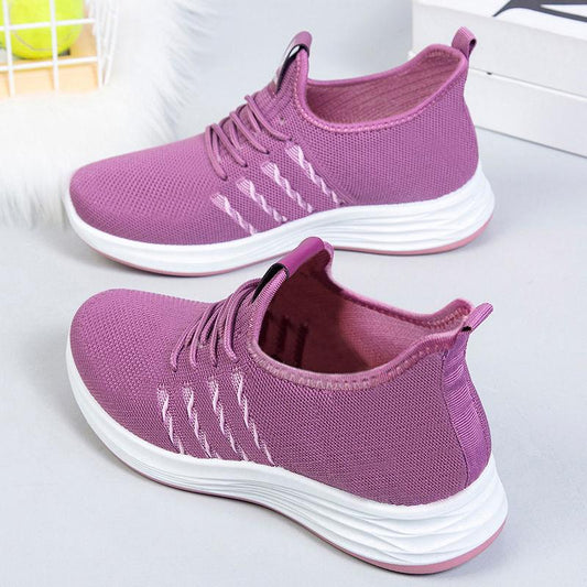 Spring and Autumn Breathable Casual Women's Shoes Comfortable Soft-soled Sports Shoes Middle-aged Flying Woven Summer Mesh Shoes