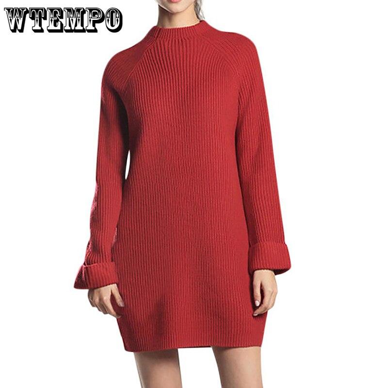 Pullover Sweater Women Knit Dresses Autumn Winter Sexy Long Sleeve Casual Solid Color Bouncy
