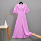 Female Large Size Elegant Holiday Dress Summer High Waist Slim Vintage Gentle Long Vacation Dress