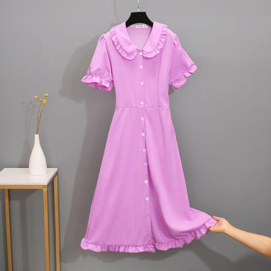 Female Large Size Elegant Holiday Dress Summer High Waist Slim Vintage Gentle Long Vacation Dress