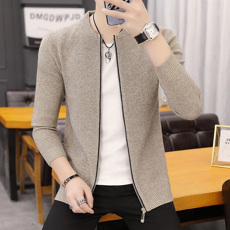 Mens Fleece Sweater Autumn Winter Warm Cashmere Dress Slim Fat Wool Zipper Sweater Men Knitted Coat