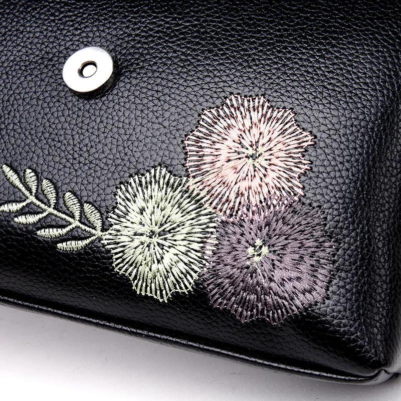 Female Crossbody Bags Women Shoulder Messenger Bags Casual Portable PU Leather Multi-Layere Embroidered
