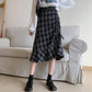 Folds Plaid Skirt Women High Waist A-line Mid-length Half Skirt Thin Daily Student School