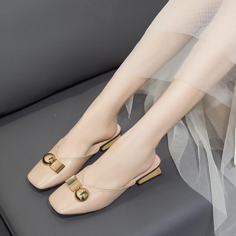 Size 35-40 Women All-match Shiny Slippers Outdoor Diamond High Heels Bohemian Beach Wear-resistant Non-slip Office Lady Baotou Sandals