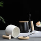 Mug with Lid Spoon Ceramic Drinking Cup Simple Retro Couple Home Milk Coffee Breakfast Cup