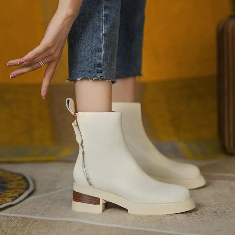 White Chelsea Short Boots Women's Spring and Autumn Zipper Locomotive Increased Martin Boots Women's British Style Single Boots