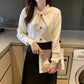 Autumn and Winter Thickening Slim Bow Sweater Women's Long Sleeves Were Thin Inside A Low Collar Knitted Bottoming Shirt Women