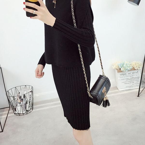 Spring and Autumn Mid-length Hedging Base Skirt Loose Sweater Women's Vest Two-piece Skirt