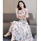 Short-sleeved Chiffon Dress Female Summer Plus Size Waist Slimming Long Round Neck Floral Skirt Temperament Elegant Chiffon Dress