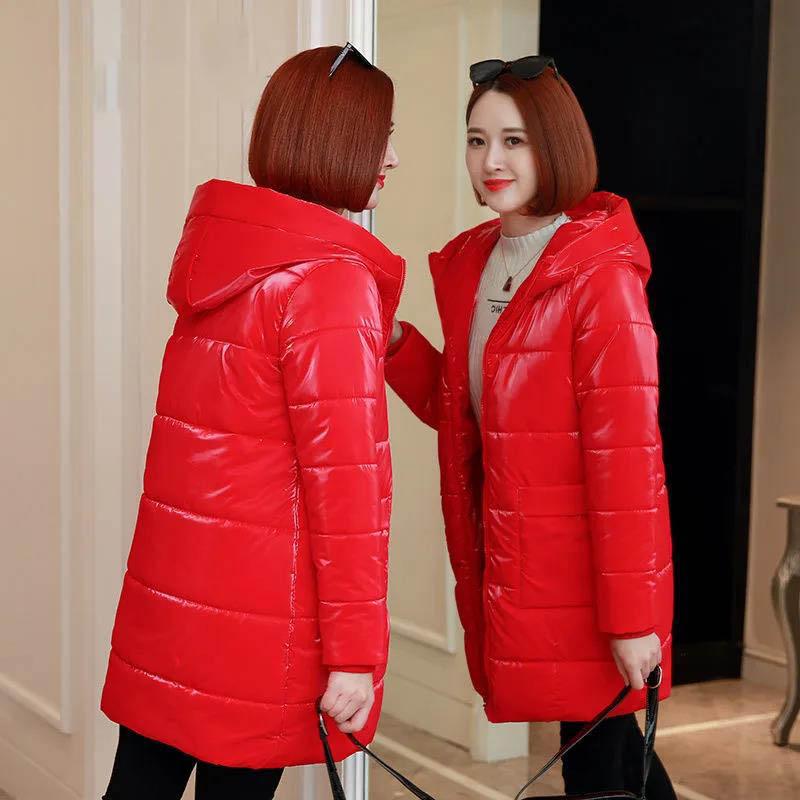 Glossy Down Padded Jacket Women's Winter Mid-length Padded Coat, Wash-free Thick Coat Padded Jacket