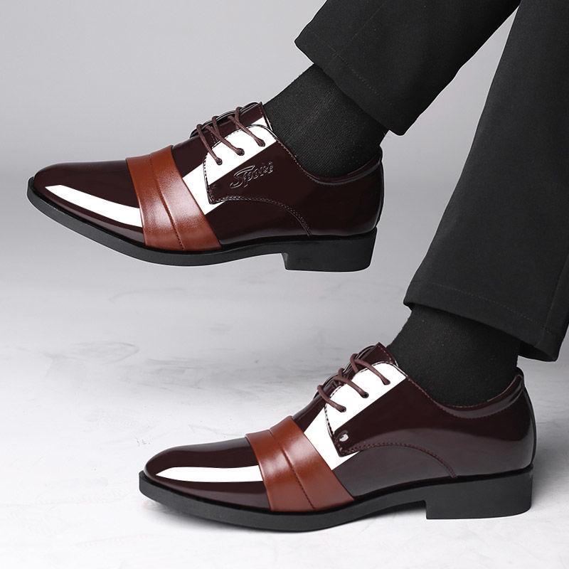 Men Dress Wedding Shoes Leather High Heels Fashion Pointed Toe Heighten Oxford Shoes Party Prom Shoe