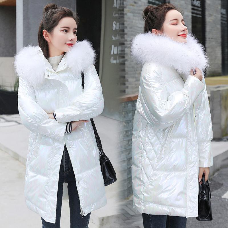 Bright Color Bright Cotton Coat Women 2 Color-changing Cotton Coat Thick Stand-up Collar Mid-length Coat