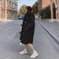 Down Jacket Winter Thick Horn Buckle Hooded Cotton-padded Jacket Korean Version of The Diamond Lattice Mid-length Over-the-knee Down Jacket for Women