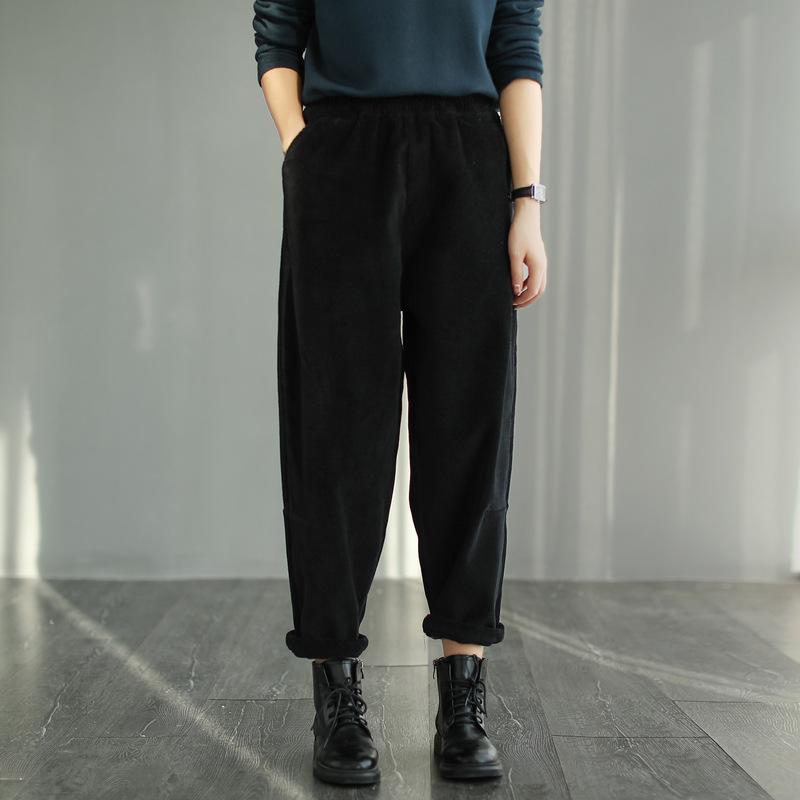 Casual Corduroy Harem Pants, Women's Tapered Pants, Elastic Waist Corduroy Pants, Womens Oversized Trousers, Women's Baggy Pants