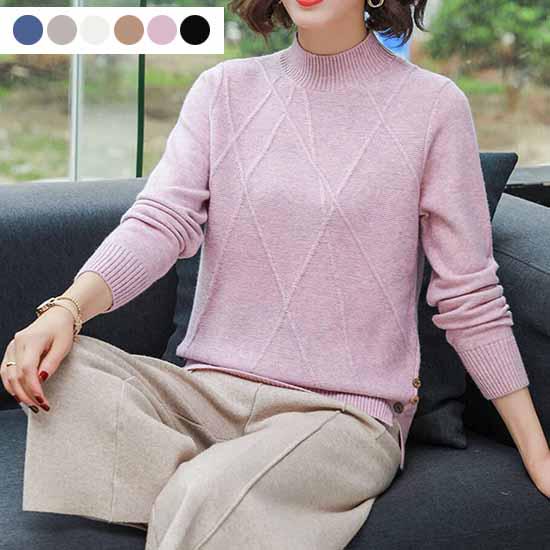 Pofulove Long Sleeve Soft Sweater Solid Color Half Turtleneck Loose Thicken Bottoming Knitwear