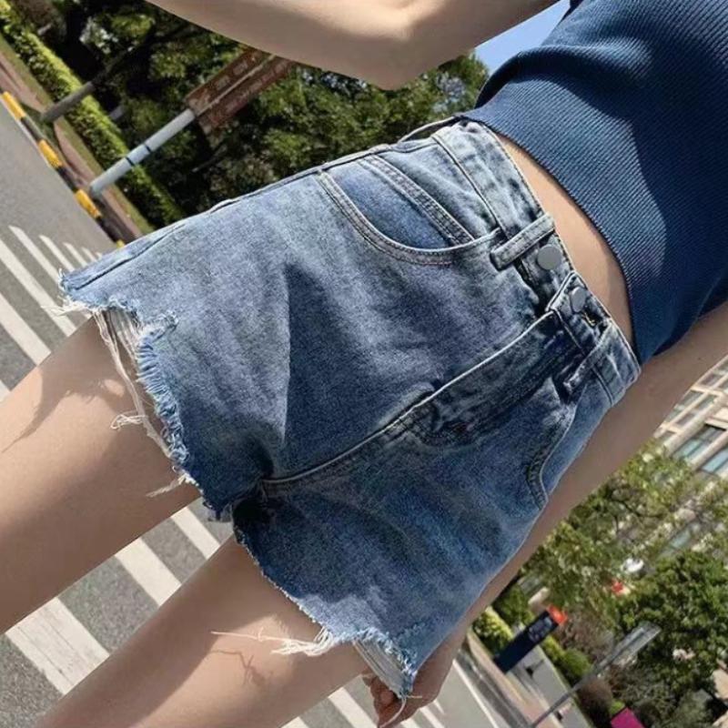 Denim Shorts Women's High Waist Summer Tide Ins Loose and Thin Wide-legged Hole A-line Pants
