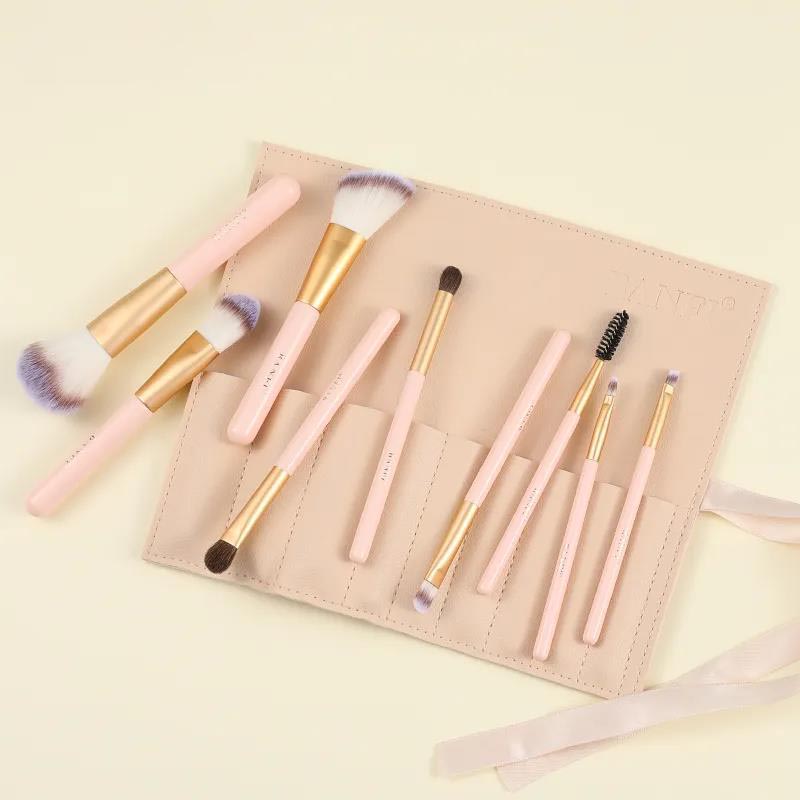 9pcs Animal Hair Makeup Brush Set Soft Hair Eye Shadow Brush Makeup Bag Beauty Makeup Full Set