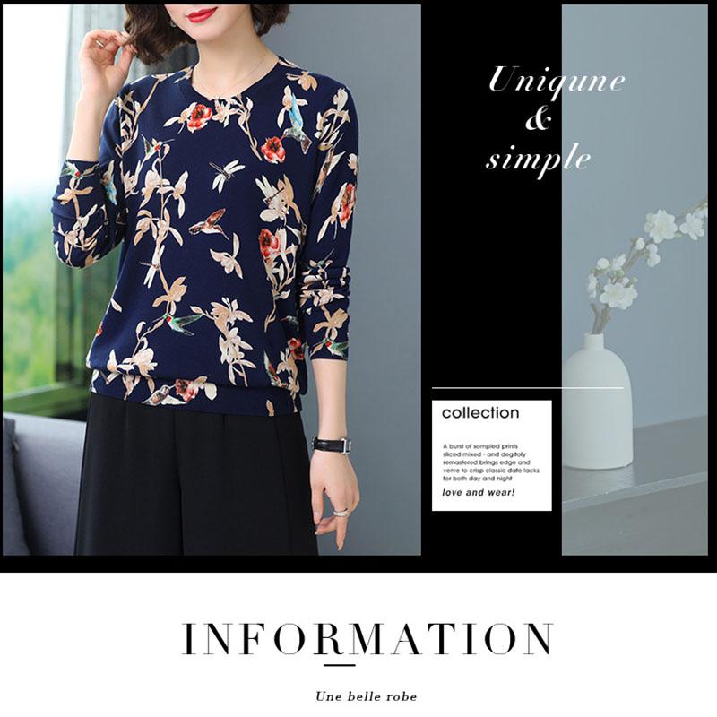 Autumn Winter Bohemian Floral Print Sweater Women Short Knit Bottoming Sweater Pullover Loose Plus Size  Wool Blend Jumper