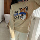 Autumn and Winter College Style Knit Round Neck Long Sleeve Students Loose and Thin Mid-length Coat Sweater Women